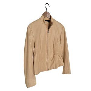 Donna Karan Tan/Buff Soft Leather Motorcycle Jacket, Size 6
